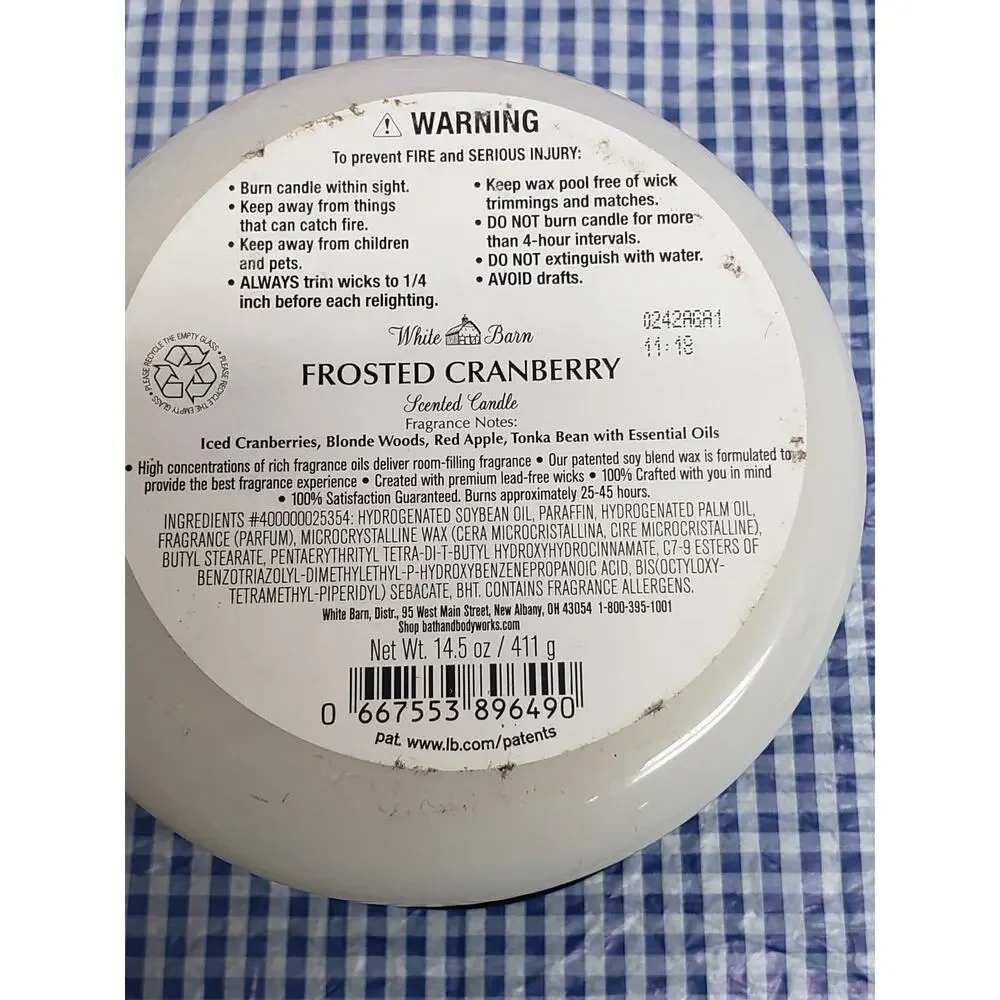 BBW GRATEFUL Frosted Cranberry Large 3 Wick Candle Home Fragrance Decor